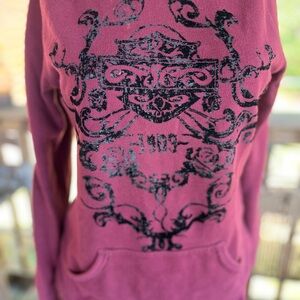 Harley-Davidson Burgundy and Black Off-the-Shoulder Sweater